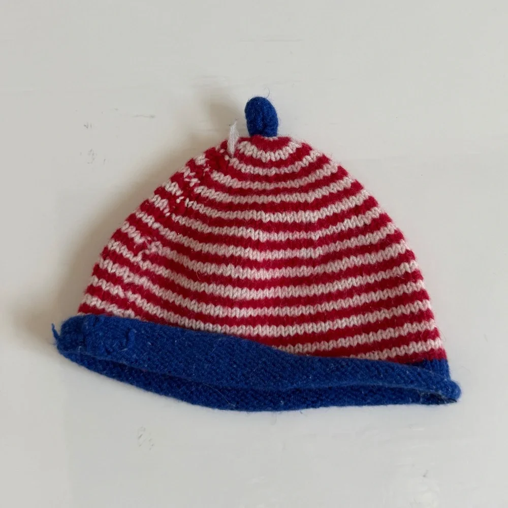 Vintage Baby Red and White Striped Beanie‎